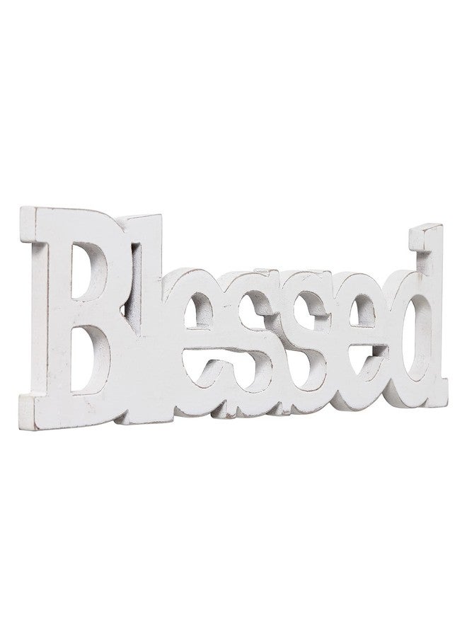 Sintosin Farmhouse Wood Blessed Sign for Table 15", Hanging Distressed White Wall Decoration, Rustic Blessed Signs for Home Decor, Thanksgiving Christmas Signs Decor for Living Room - Image 1